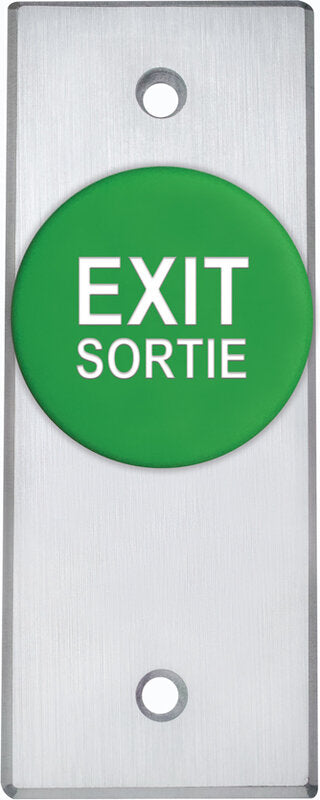 Camden Door Controls CM-4100GESA | Spring Return, N/O, Momentary, Green Button with EXIT and SALIDA Engraved in White