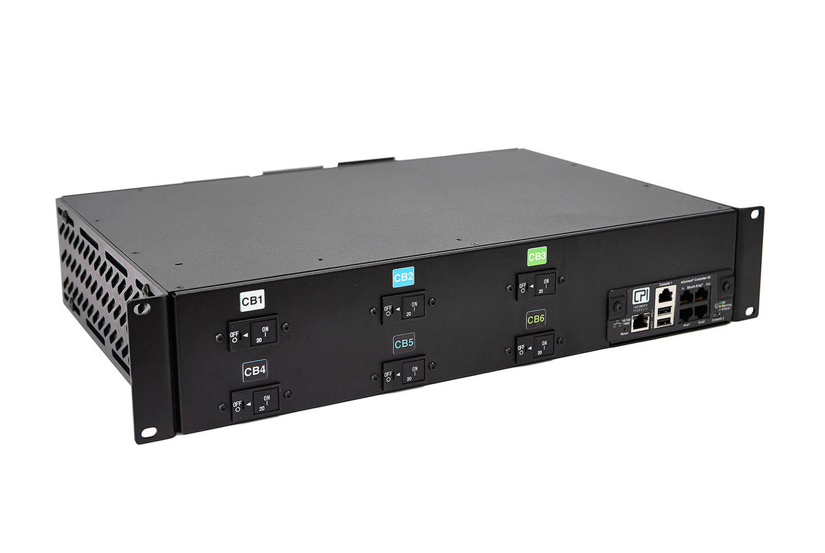 Chatsworth EA-3486-C | Monitored eConnect PDU, Black, Horizontal 2U, IEC32A 3P+N+E Input, Locking (6) C13 + (12) C19 Outlets, 18.4(UL) / 23kW(CE)