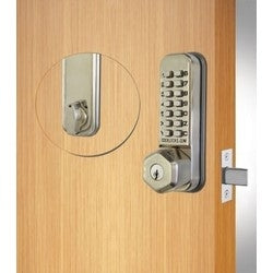 Codelocks Llc CL210K SS | Mechanical Lock Deadbolt, Hexagonal Beveled Handle, PVD Stainless Steel, with Key Override, Key Bypass, For Left/Right Hung Door