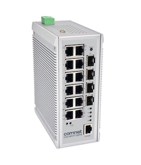 ComNet Communications CNX16F4T12MPB | Hardened Managed BT PoE Switch, 4 SFP+, 12 RJ45 Ports