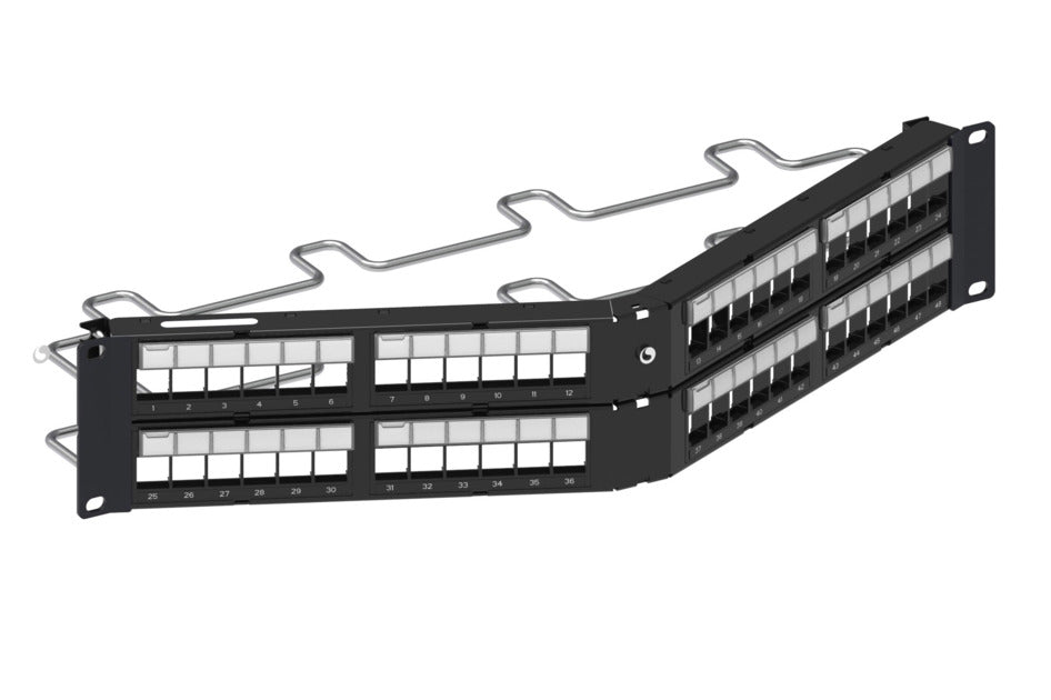 CommScope 760237049 | Shielded Angled Discrete Distribution Module Panel, SL, 2U, 48 Port, Black