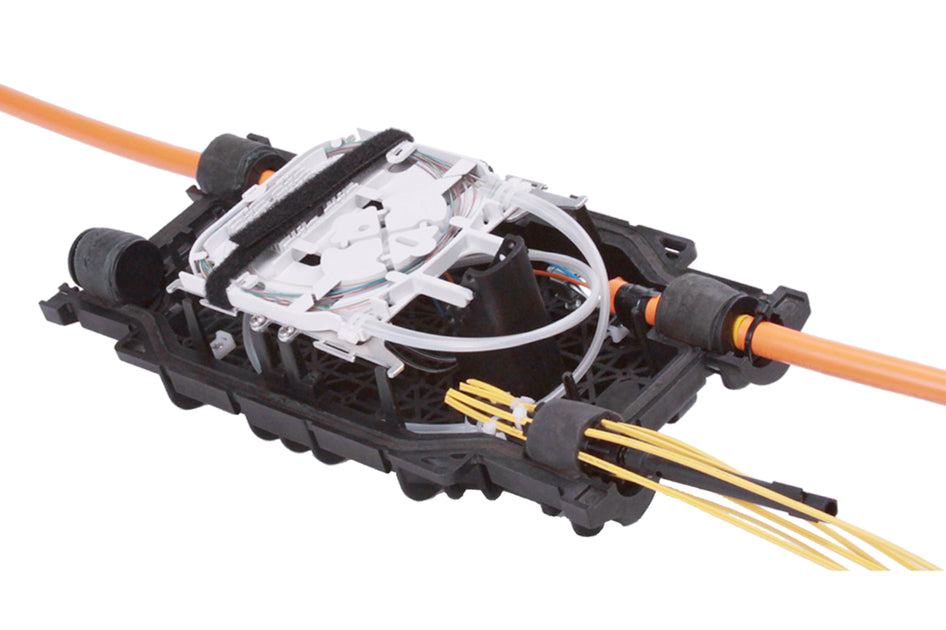 CommScope 760239339 | Fiber Splice Closure, In-Line, with 4 Gel Cable Sealing Kits, 1 Pre-Installed 24-Splice Tray