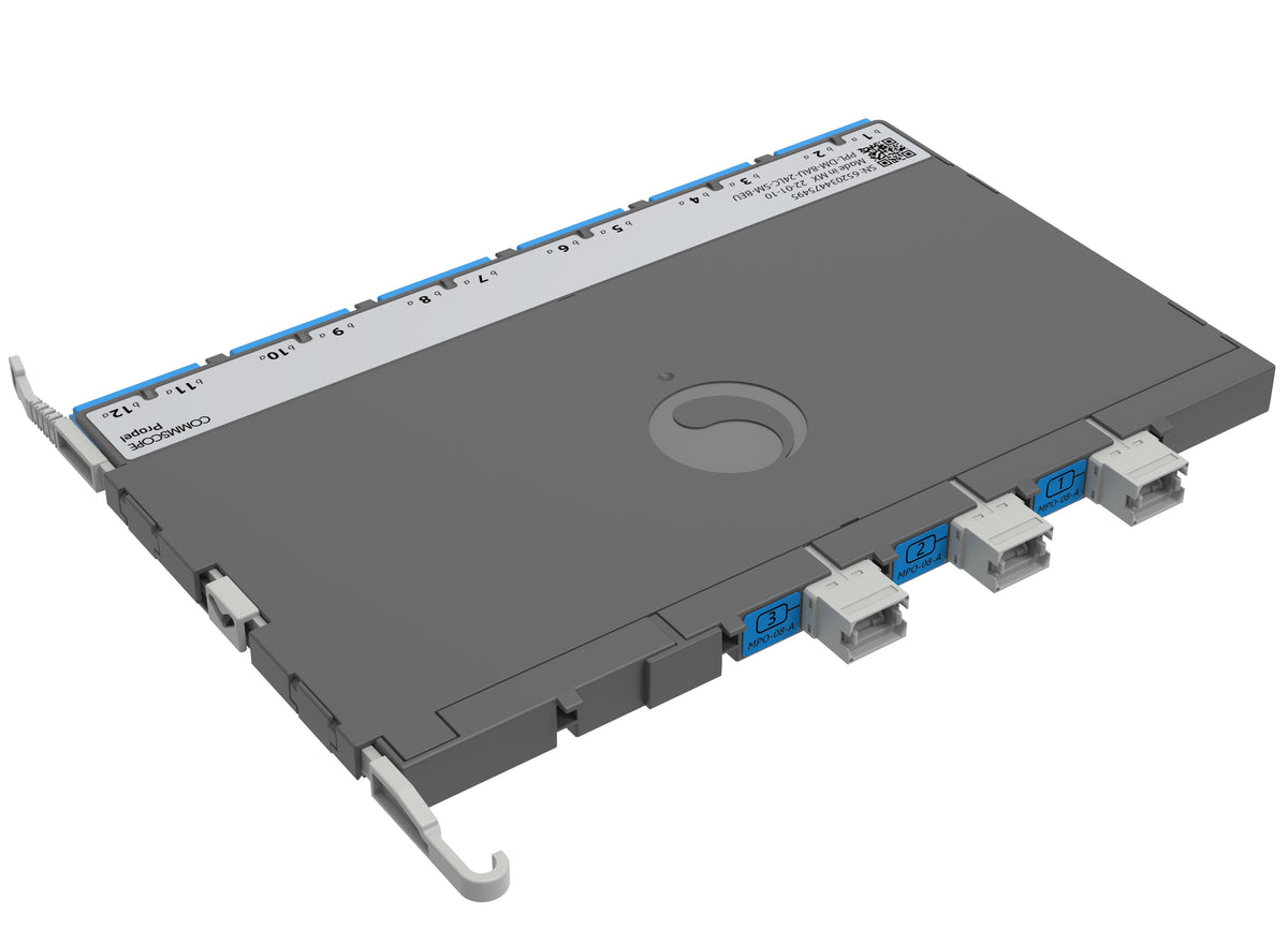 CommScope 760252339 | Propel ULL Singlemode MPO-08 Distribution Module, 12 duplex LC/UPC to 3X8f MPO/APC non-pinned, Method B Enhanced