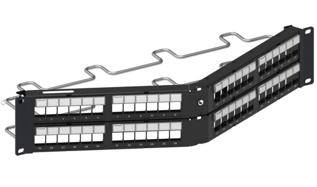 CommScope 760253048 | Unshielded Angled Discrete Distribution Module Panel, Keystone, 2U, 48 Port, Black