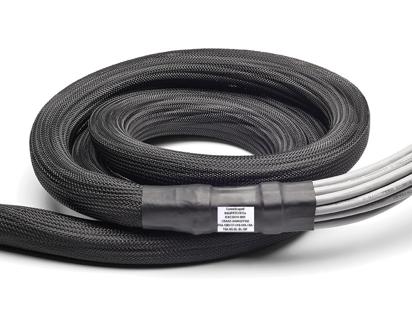CommScope CHRRB11SA0ZF030 | Cat6 Blue Copper Cable 6 Links CMR W/1100 Series Mods Black Sleeving, 30 Ft