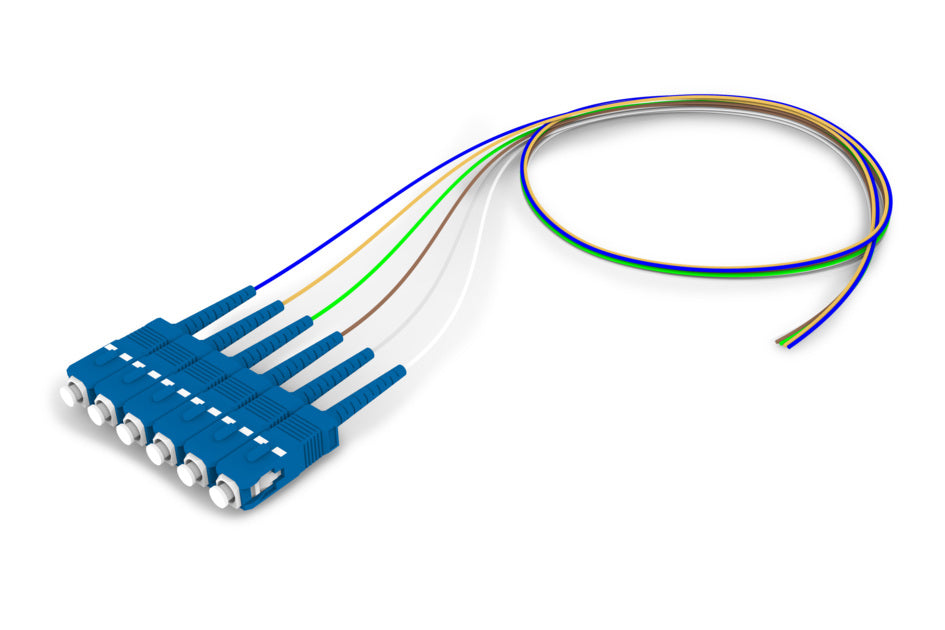CommScope FAWSCUC0AXXF010 | Singlemode SC/UPC to Unconnectorized, Fiber Pigtail, 0.9mm Tight Buffer, 6-Fiber Kit Blue White (1-6)
