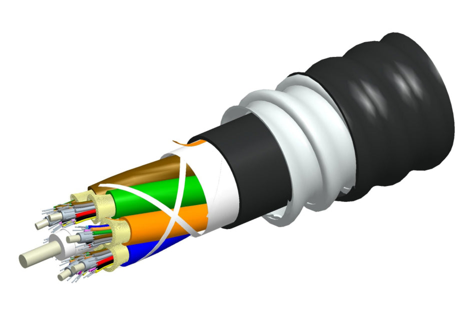 Commscope P-012-OZ5KFSUBK | LazrSPEED Indoor/Outdoor Plenum Distribution Cable, interlocking aluminum armored with plenum jacket, 12 fiber single-unit