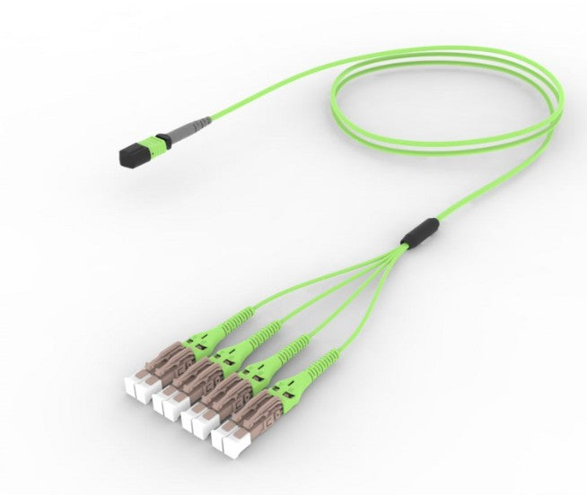 CommScope UQVQPLUJ8NDF035 | Ultra Low Loss OM5 MPO8 Unpinned to LC/UPC Uniboot 8-Fiber Plenum Array Cord