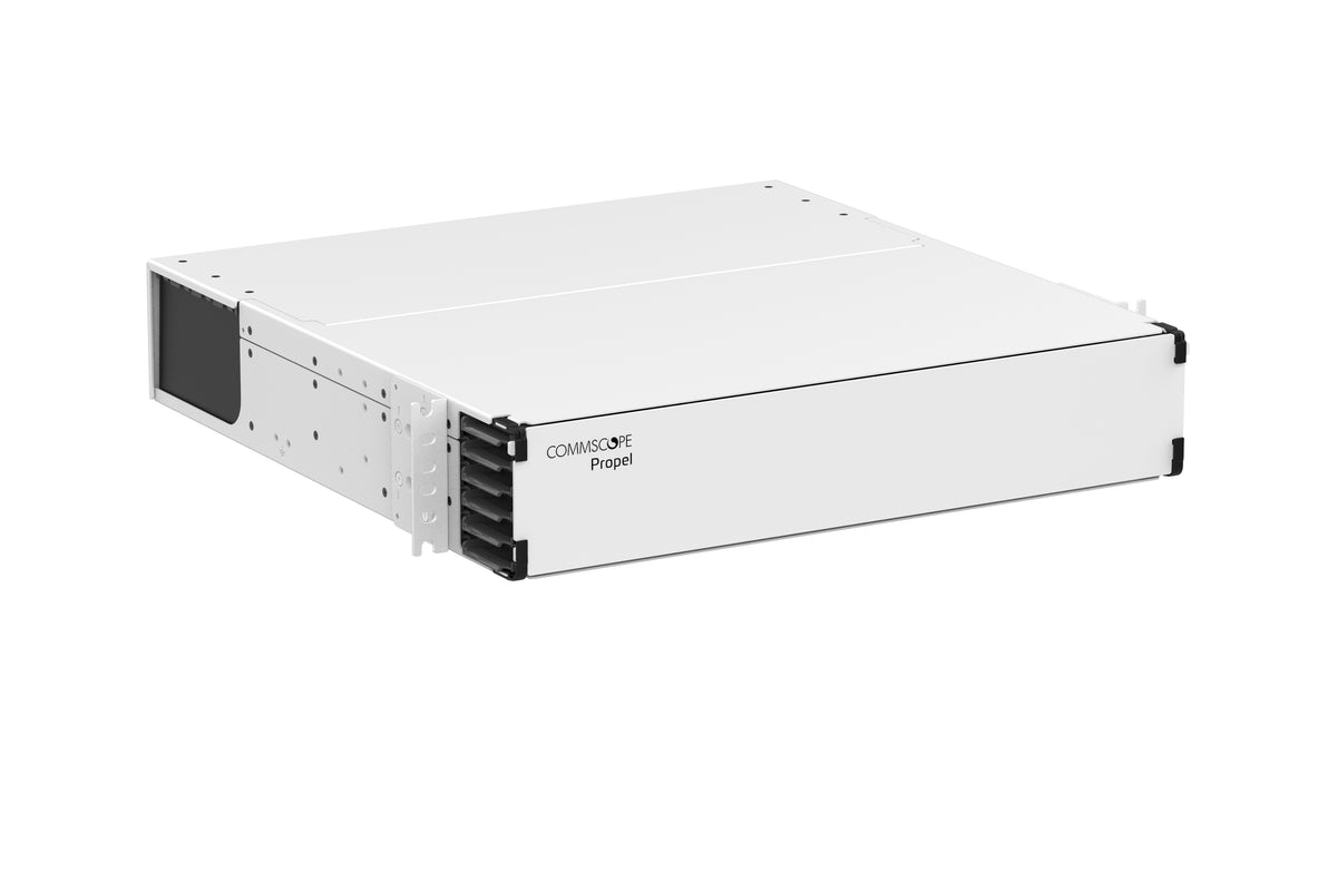 CommScope 760255954 | Propel 2RU sliding tray white fiber panel, accepts Propel ULL modules or adapter packs