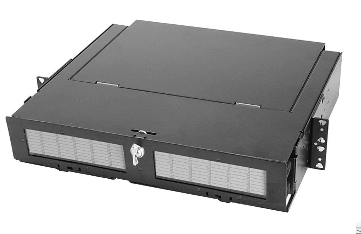 Commscope TFP-2TT00-000B | TFP Fiber Termination/Splice Panel, unloaded, termination only rack/cabinet mount panel, 2 RU, 19 in, black, T-handle latch close