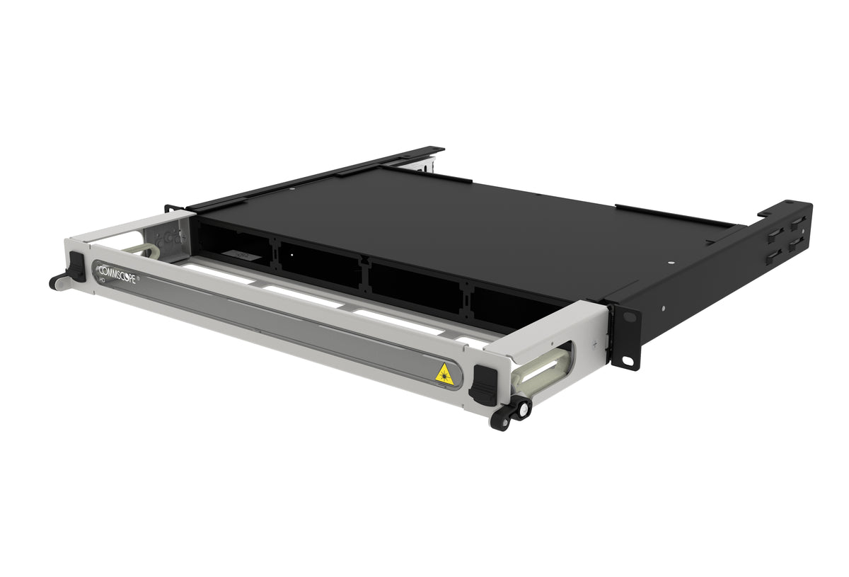 Commscope HD-1U-SP | High Density 1U Sliding fiber Splice Panel, accepts (4) G2 modules, providing up to 48 duplex LC ports, accepts splice wallets, RoloSplice trays and stackable splice trays