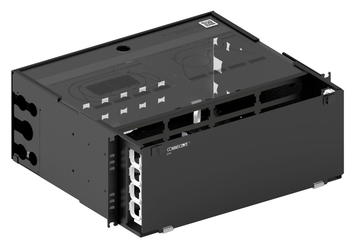 Commscope EPX-4U-MODENCFX | EPX 4U fixed panel, accepts (16) G2 style splice cassettes, modules or adapter packs, providing up to 192 duplex LC ports