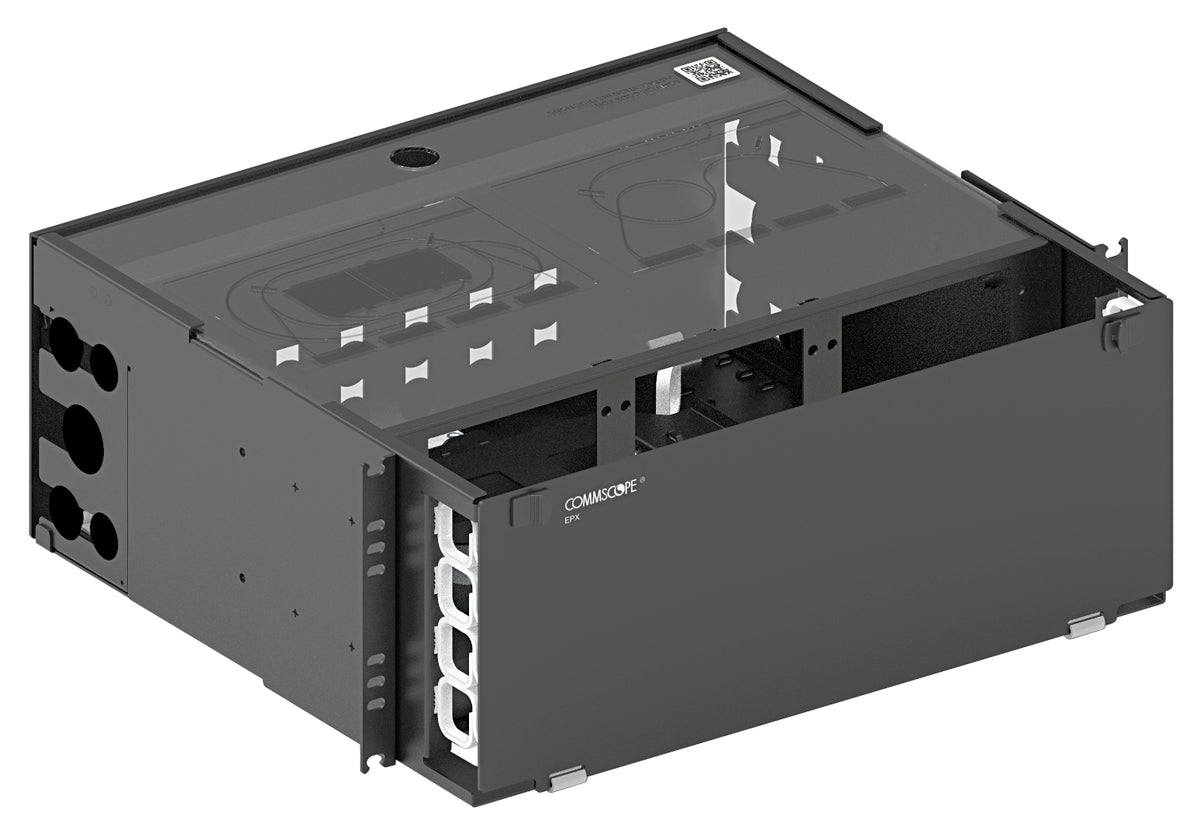 Commscope EPX-4U-PNLENCFX | EPX 4U fixed panel, accepts (12) LGX/PNL style splice cassettes, modules or panels, providing up to 144 duplex LC ports