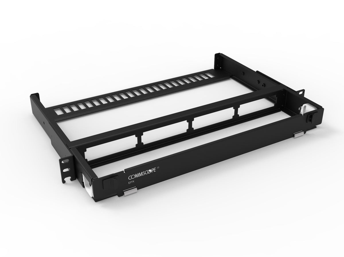 Commscope EPX-1UMODOPENFX | EPX 1U open fixed panel, accepts (4) G2 style splice cassettes, modules or adapter packs, providing up to 48 duplex LC ports