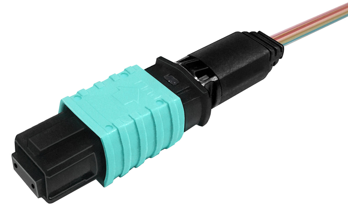 Commscope MFC12MP5SPRNAQ | Qwik-Fuse MPO Connector, UNPINNED, OM3/4/5, Aqua, for ribbon, no jacket, single pack