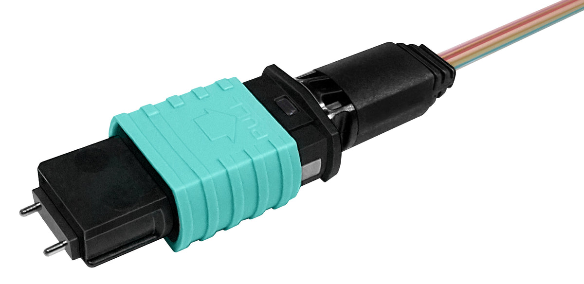 Commscope MFC12MX5SPRNAQ | Qwik-Fuse MPO Connector, PINNED, OM3/4/5, Aqua, for ribbon, no jacket, single pack