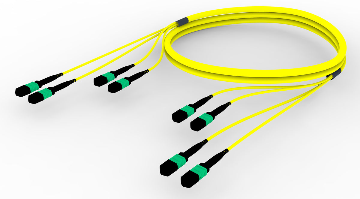 Commscope FJWMPMPAHJBF190 | 360 Pre-terminated Trunk Cable, 48-Fiber, Low Smoke Zero Halogen | 33 inch breakout (end A/end B), with gland, no pulling grip [standard option] | Jacket Color - Yellow | Cord Length - 190 F