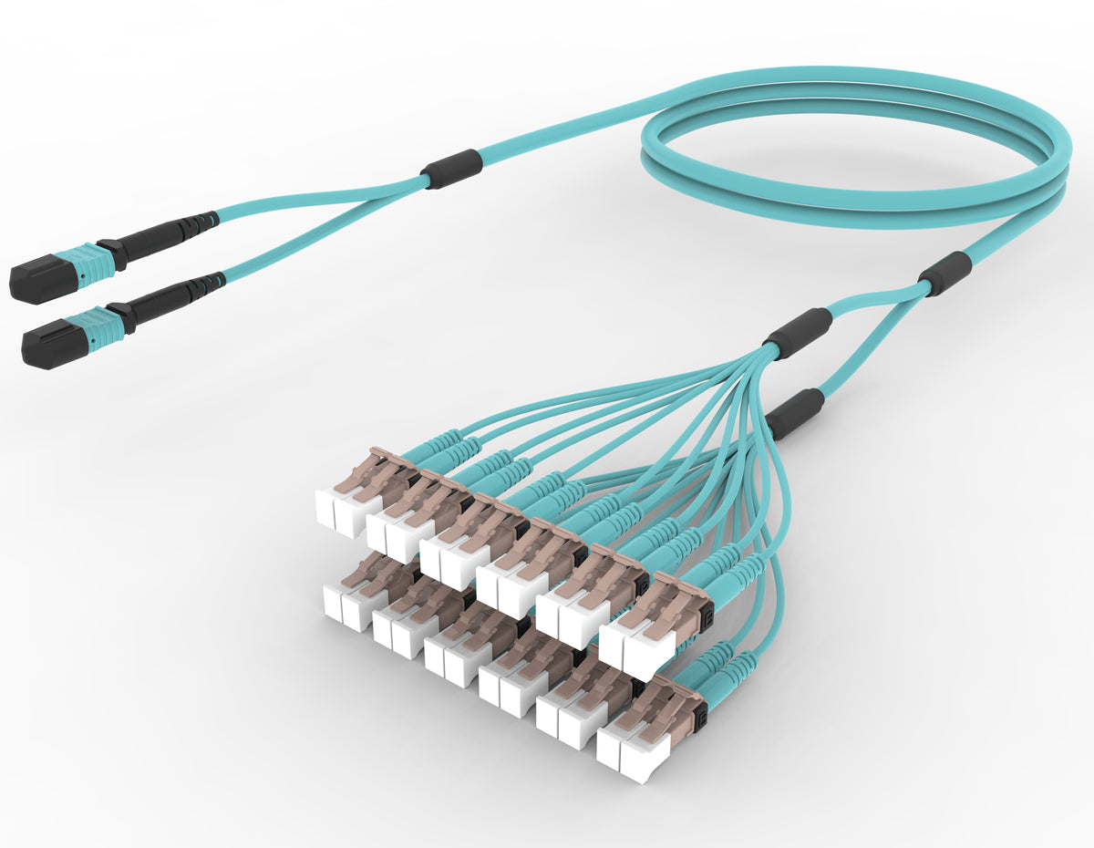 Commscope FLXMPLCAFMJF030 | 48 inch breakout (end A/end B), with gland, no pulling grip | Jacket Color - Aqua | Cord Length - 30 Ft