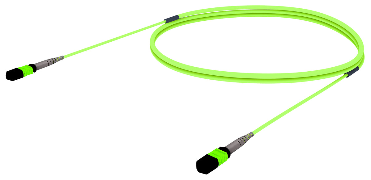 Commscope UQVQPQPJ8NAF020 | Fiber Extension Cable Assembly, 8-Fiber, Plenum | 33 inch breakout (end A/end B), no gland, no pulling grip [standard option] | Jacket Color - Lime Green | Cord Length - 20 F