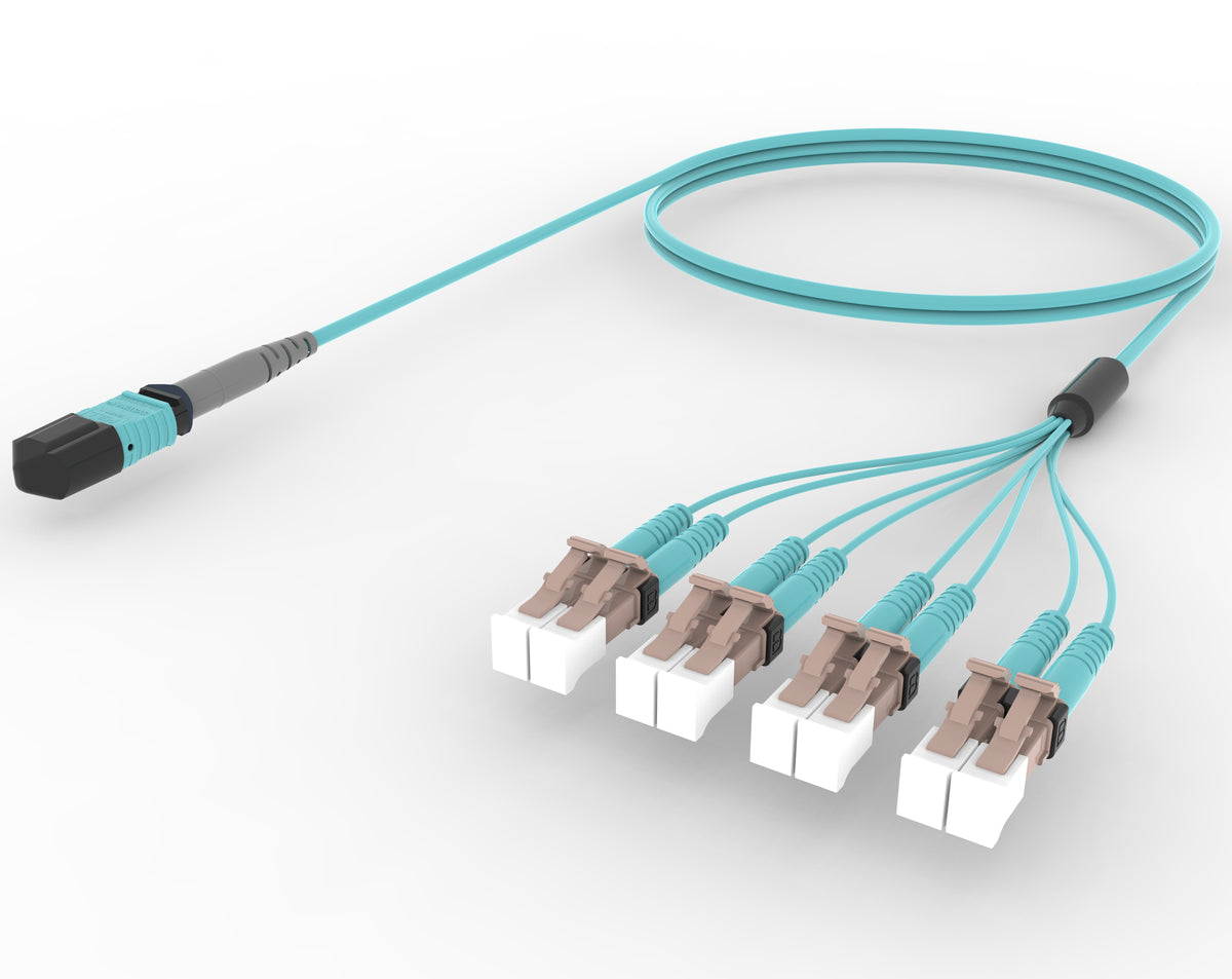 Commscope URXQPLCJ8MEM003 | 24 inch breakout (end B), no gland, no pulling grip | Jacket Color - Aqua | Cord Length - 3 M