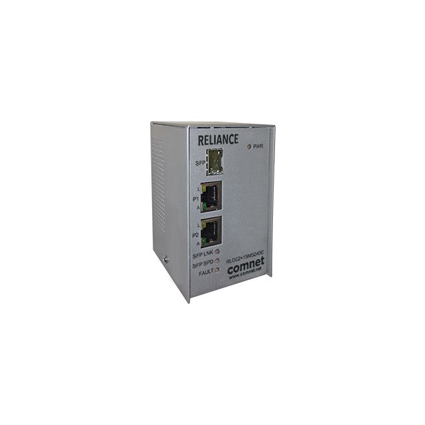 Comnet RLGE2+1SMS48DC | Electrical Substation-Rated 10/100/1000 Mbps 3-Port Self-Managed Ethernet Switch, 1 Sfp Fx + 2Tx, Redundant 48 Vdc Inputs