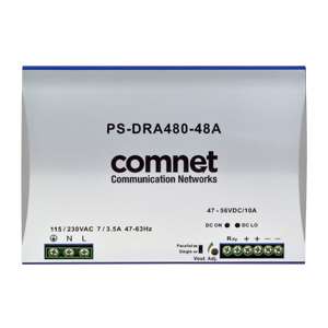 Comnet PS-DRA480-48A | 48VDC 480W DIN Rail High Temp Power Supply for PoE Applications