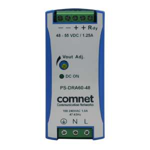 Comnet PS-DRA60-48A | 48VDC 60W DIN Rail High Temp Power Supply for PoE Applications