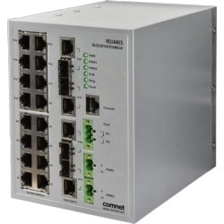 Comnet RLGE20FX4TX16MS/LV | Substation-Rated 20-Port All-Gigabit Managed Switch, Dual Redundant Low Voltage Psu Inputs