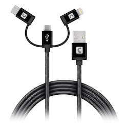 Comprehensive Connectivity USBA-LCB-3ST | Mobile Charging Cable, USB 2.0 A to Lightning, USB-C, Micro USB, 3-in-1, 3ft, Black