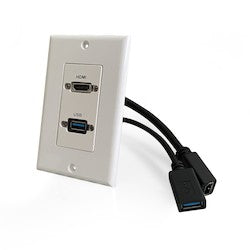 Comprehensive Connectivity WPD-HD-U3A-AW | Single Gang Wall Plate with HDMI and USB-A 3.0 Pass-Through, Pigtail, White
