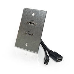 Comprehensive Connectivity WPPT-HD-U3C-AC | HDMI and USB-C 3.0 Single Gang Wall Plate with Pigtail, Aluminum
