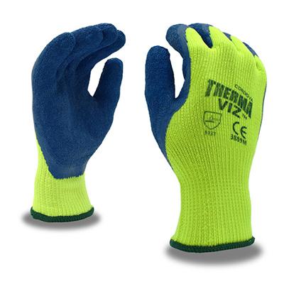 Cordova Safety Products 3889L | Therma-Viz Latex Coated Thermal Gloves Crinkle Palm, Lime, Large