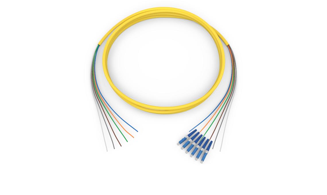 Corning 000206R8120002M | Standard Pigtail / Standard LCUPC Simplex SM, SMF, 6F, MIC Riser, Standard Yellow Jacket 2 Meters