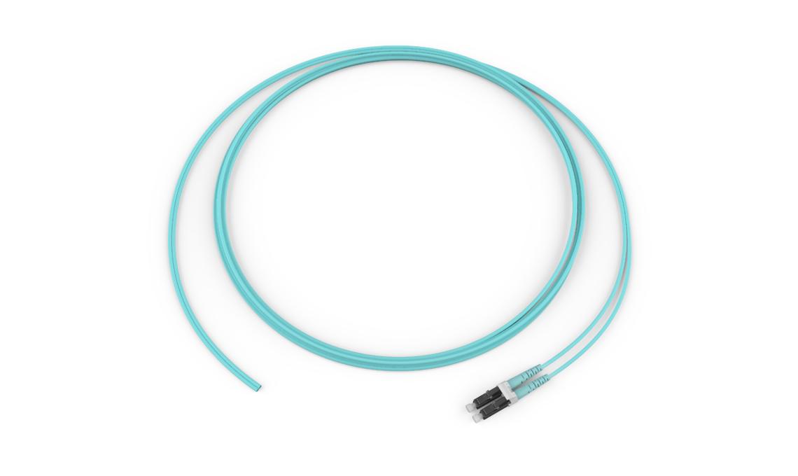 Corning 000502T5120003M | Standard Pigtail / Standard LC Duplex MM, OM3 50um, 2F, Zipcord Riser, Standard Aqua Jacket 3 Meters