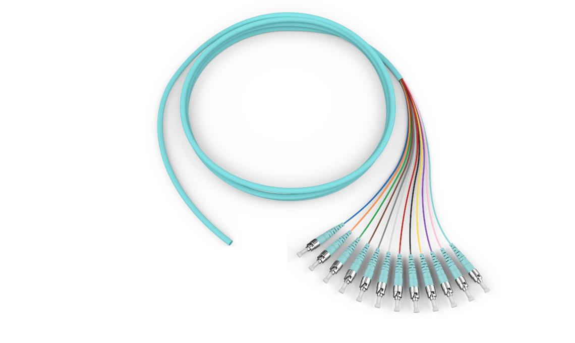 Corning 005012T81NF005M | Standard Pigtail / Standard ST MM, OM3 50um, 12F, MIC Riser, Standard Aqua Jacket 5 Meters