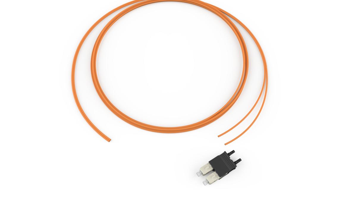 Corning 005702K5120001M | Standard Pigtail / Standard SC Duplex MM, OM1 62.5um, 2F, Zipcord Riser, Standard Orange Jacket 1 Meters