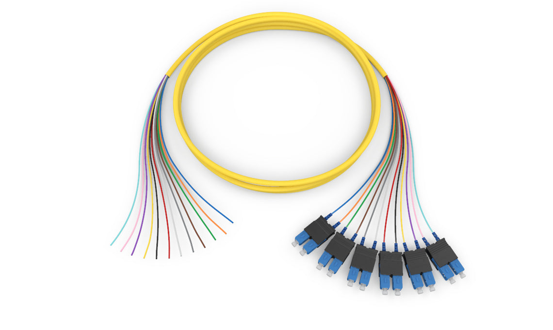Corning 007212G81NF006F | Standard Pigtail/Standard SCUPC Duplex SM, SMF Ultra, 12F, MIC Riser, Standard Yellow Jacket 6 Feet
