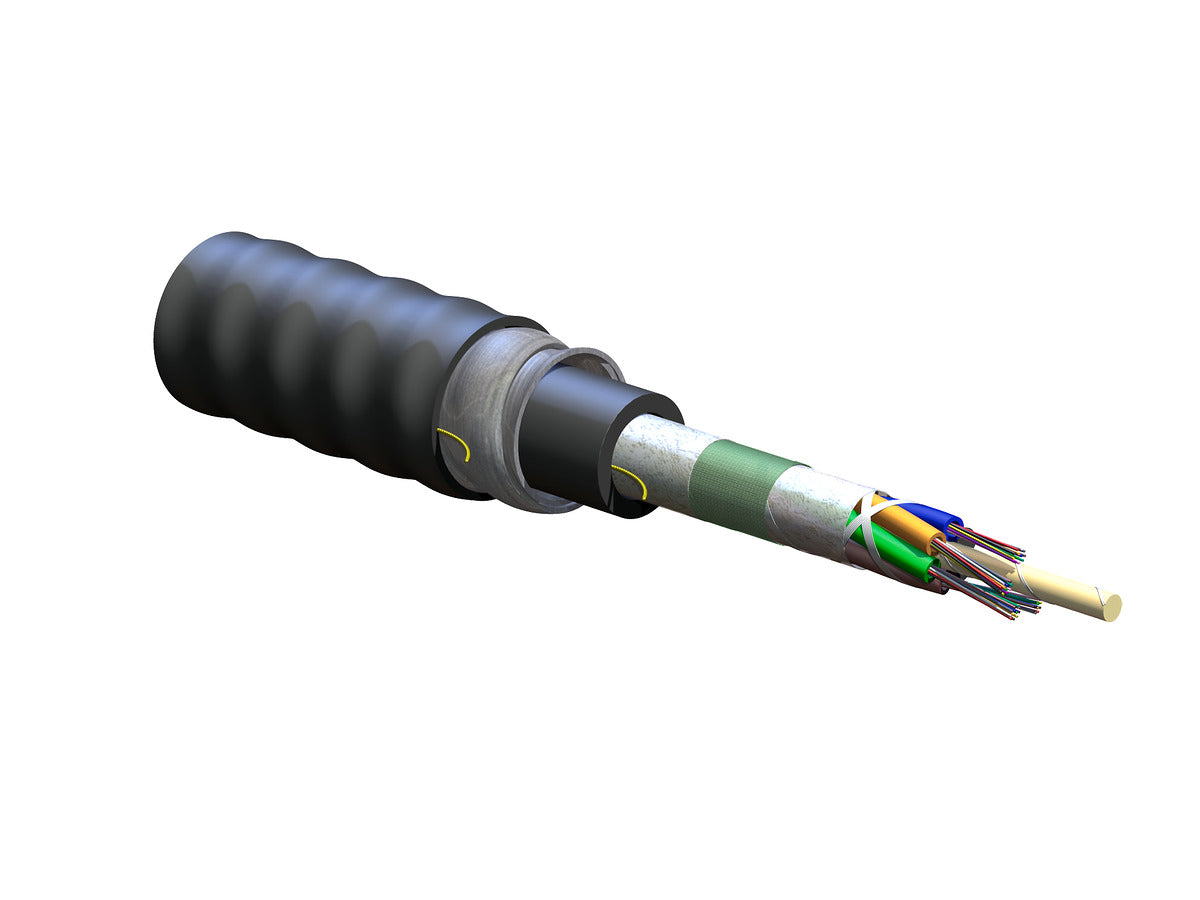 Corning 048ZUZ-T4101DAZ | LSZH Loose Tube, Gel-Free, Interlocking Armored Cable  48 F, SMF-28 Ultra fiber, Single-mode (OS2)