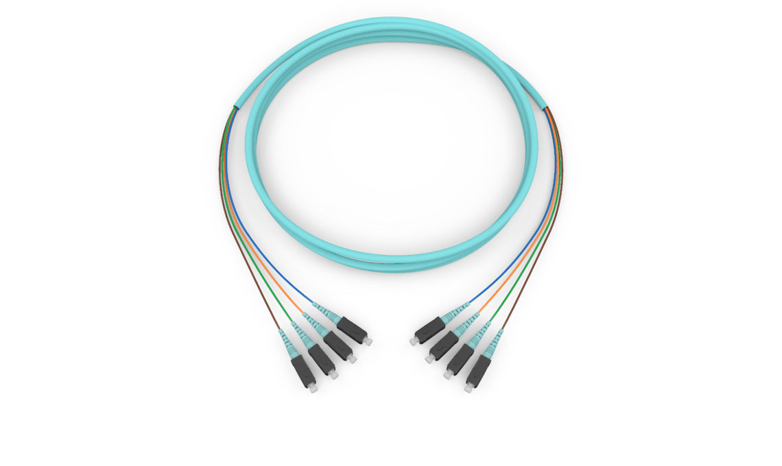 Corning 393904T8120030F | Standard SC Simplex MM / Standard SC Simplex MM, OM3 50um, 4F, MIC Riser, Standard Aqua Jacket 30 Feet