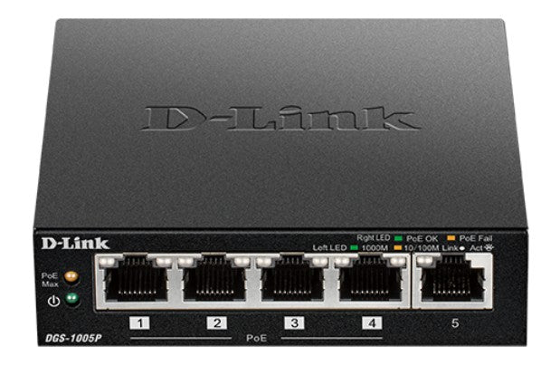D-Link Systems Inc DGS-1005P | 5-Port Desktop Gigabit PoE+ Switch