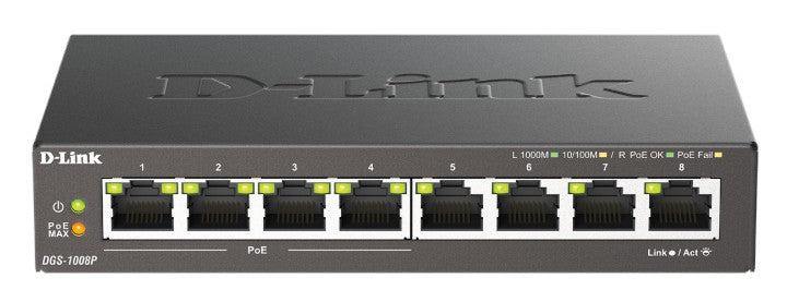D-Link Systems Inc DGS-1008P | 8-Port Gigabit Unmanaged PoE Switch