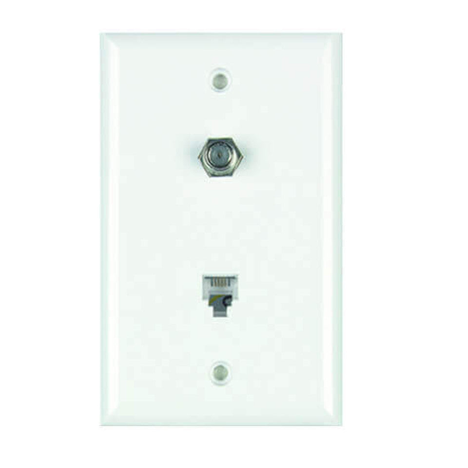 Datacomm Electronics 40-0015 | Color-Rite Combination Phone/Coax Plate, Standard Size, Lite Almond, UL