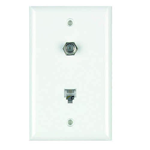 Datacomm Electronics 40-0022 | Color-Rite Combination Phone/Coax Plate, Mid-Size, White, UL