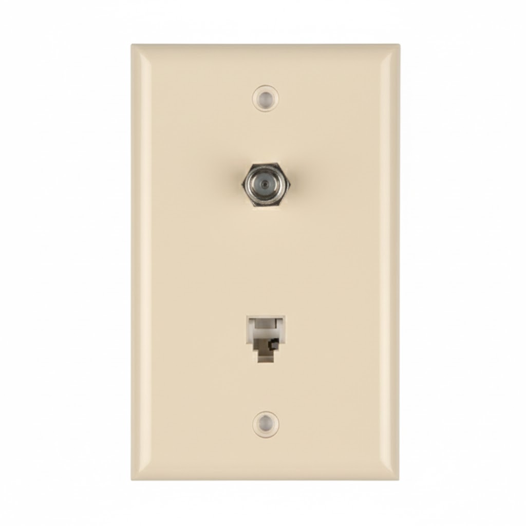 Datacomm Electronics 40-0025 | Color-Rite Combination Phone/Coax Plate, Mid-Size, Lite Almond, UL