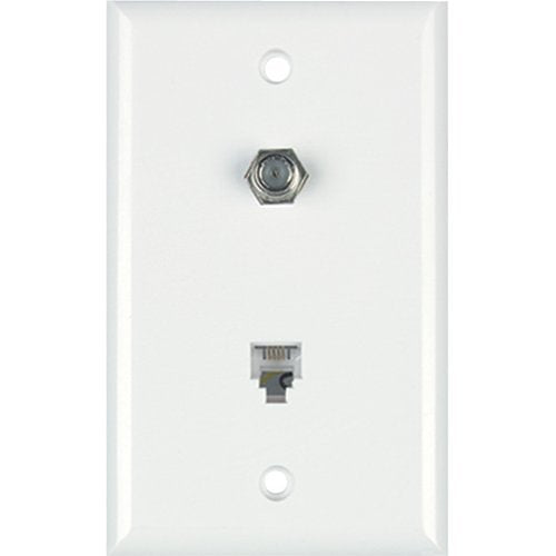 Datacomm Electronics 40-1722 | Color-Rite Combination Phone/Coax Plate, Mid-Size, White