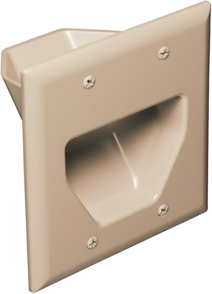 Datacomm Electronics 45-0002-IV | 2 Gang Recessed Low Voltage Cable Plate, Ivory