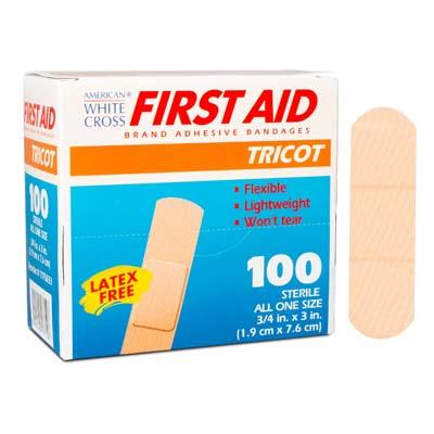 Dukal LLC 1775033 | American White Cross Tricot Adhesive Bandages 3/4" X 3", 100/Box