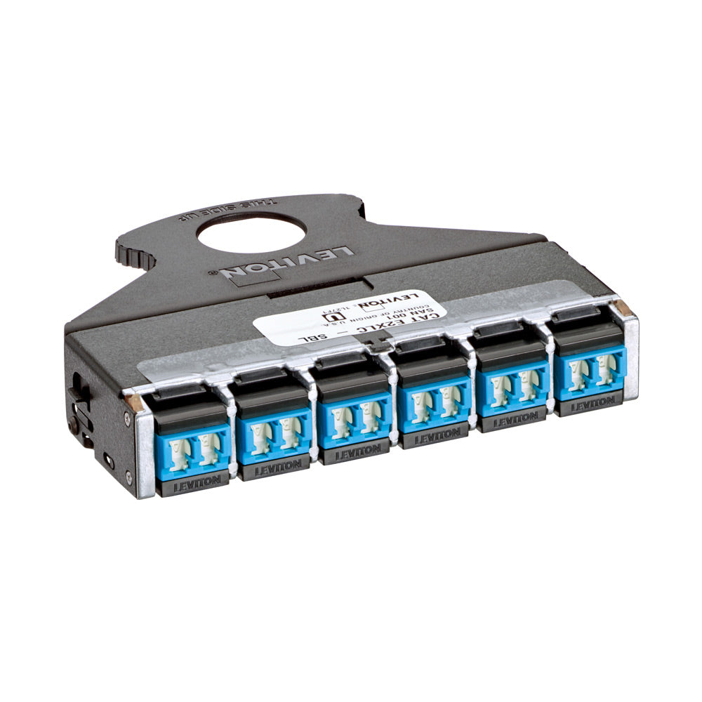 Leviton E2XLC-SBL | e2XHD QuickPort Fiber Cassette, OS2, LC shuttered, 12 fibers, blue