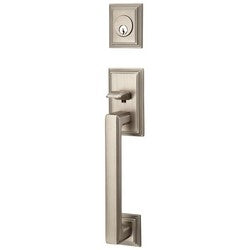 Emtek Products Inc 4213 NW RECT ROSE US15A | Door Entrance Handleset, Hamden, Tubular, Double Cylinder, Triton Lever, Left Hand, 3" Length X 2-1/2" Width, Brass, Pewter, Includes Latch/Strike Plate