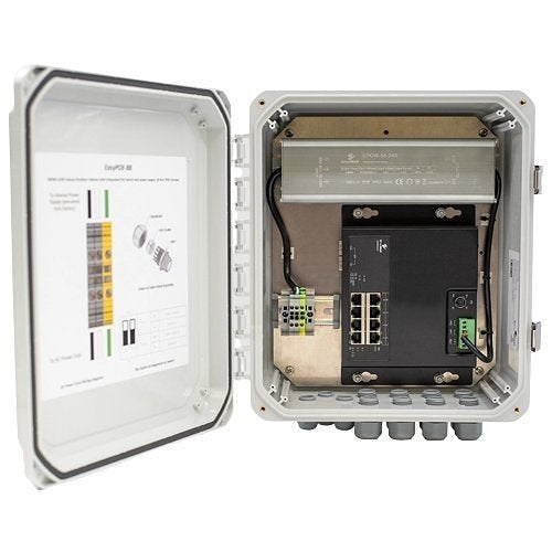 Etherwan Systems EASYPOE8P | EasyPoE Lite Series NEMA Rated Cabinet, 8-Port 10/100/1000BASE-T PoE, 2-Port 1000BASE SFP and Surge Suppressor
